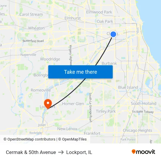 Cermak & 50th Avenue to Lockport, IL map