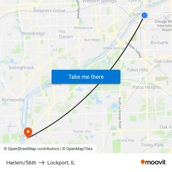 Harlem/56th to Lockport, IL map