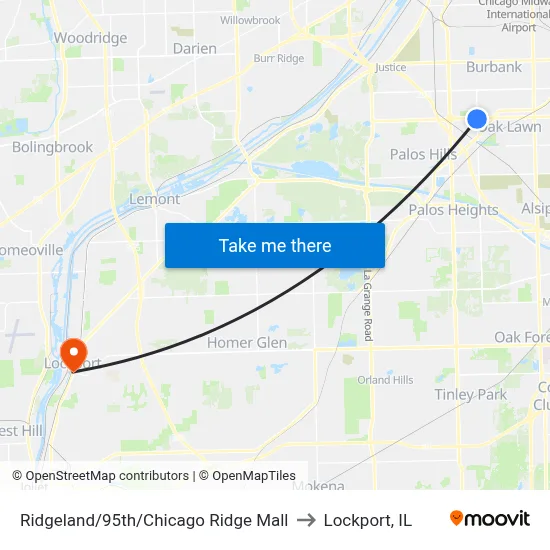 Ridgeland/95th/Chicago Ridge Mall to Lockport, IL map