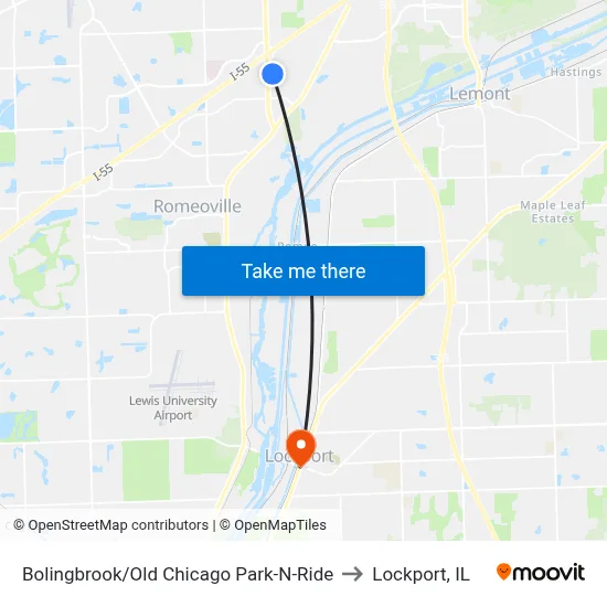 Bolingbrook/Old Chicago Park-N-Ride to Lockport, IL map