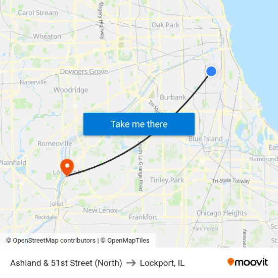 Ashland & 51st Street (North) to Lockport, IL map