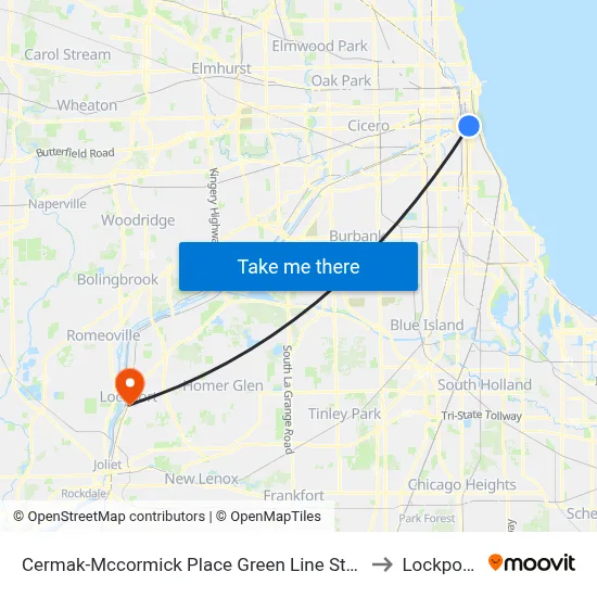 Cermak-Mccormick Place Green Line Station (West) to Lockport, IL map