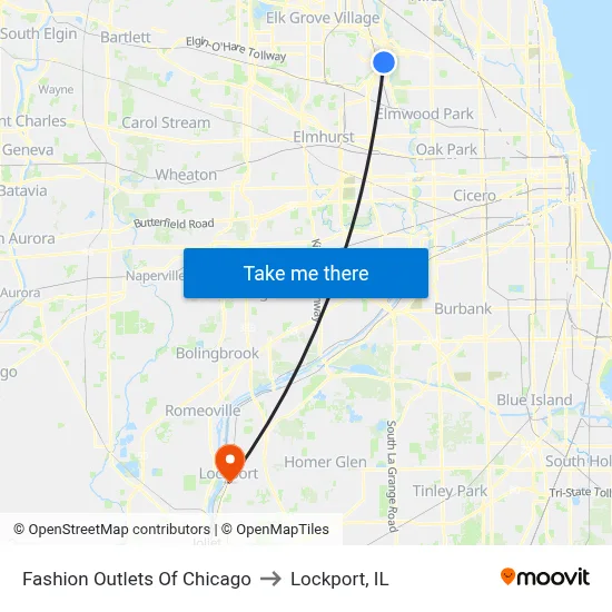 Fashion Outlets Of Chicago to Lockport, IL map
