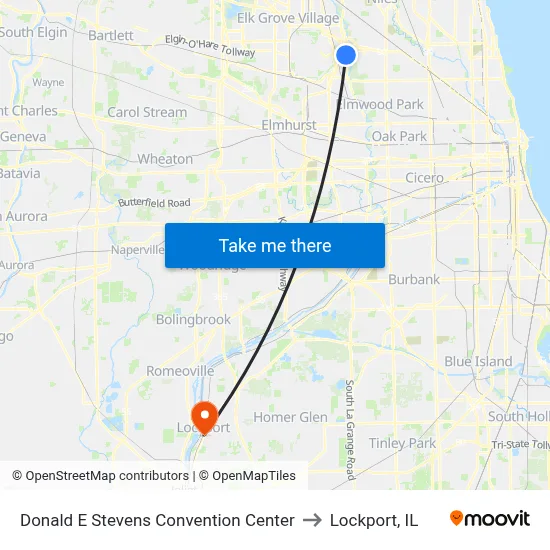 Donald E Stevens Convention Center to Lockport, IL map