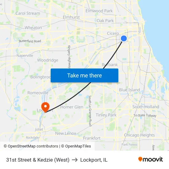 31st Street & Kedzie (West) to Lockport, IL map