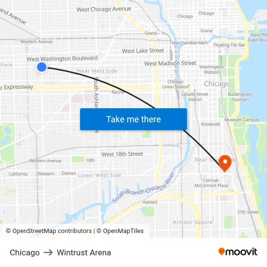 Chicago to Wintrust Arena map