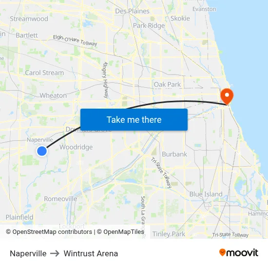Naperville to Wintrust Arena map
