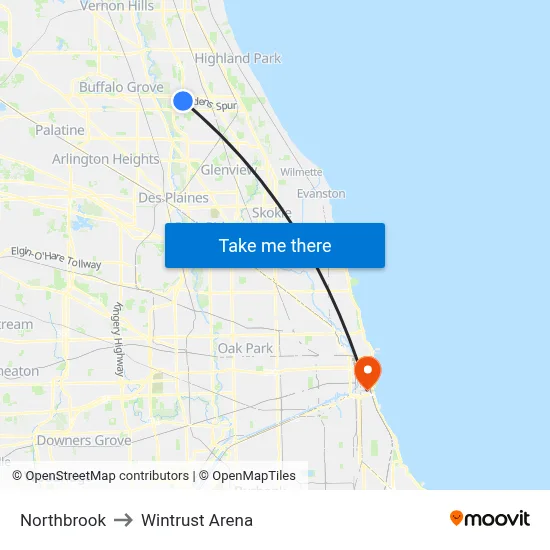 Northbrook to Wintrust Arena map