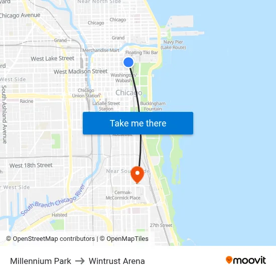 Millennium Park to Wintrust Arena map