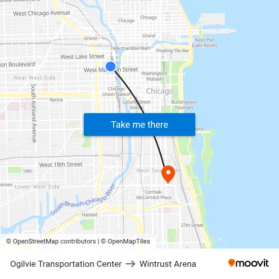 Ogilvie Transportation Center to Wintrust Arena map
