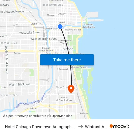 Hotel Chicago Downtown Autograph Collection to Wintrust Arena map