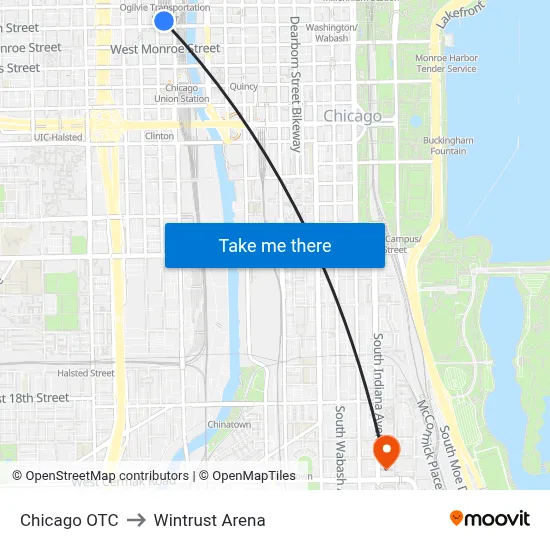 Chicago OTC to Wintrust Arena map