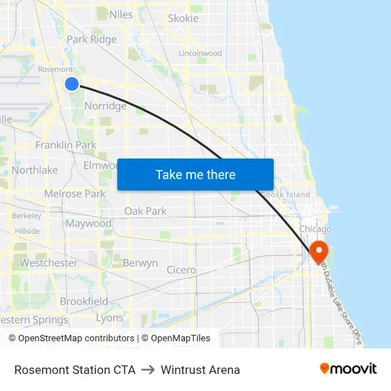 Rosemont Station CTA to Wintrust Arena map