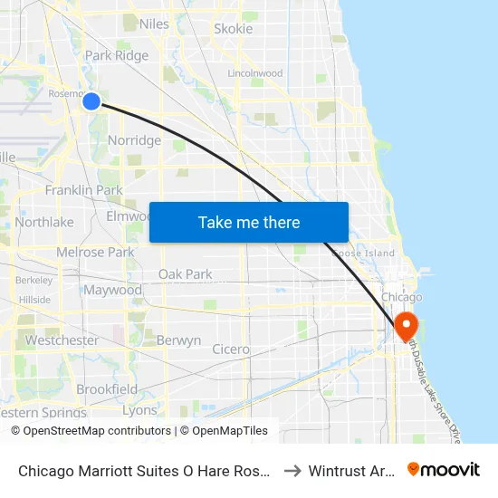 Chicago Marriott Suites O Hare Rosemont to Wintrust Arena map