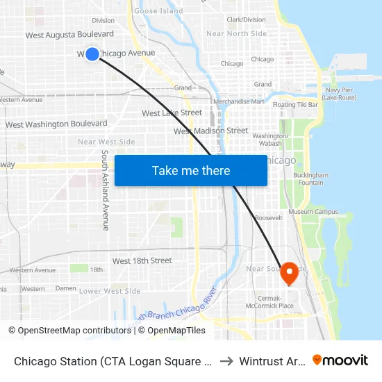 Chicago Station (CTA Logan Square branch) to Wintrust Arena map