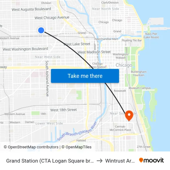 Grand Station (CTA Logan Square branch) to Wintrust Arena map