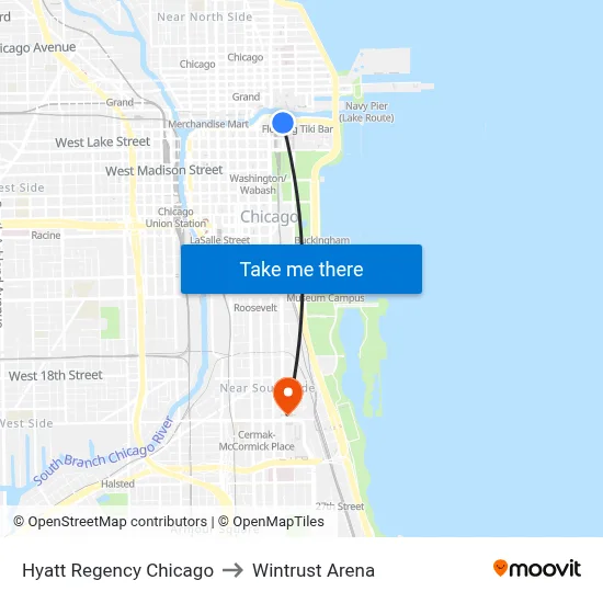 Hyatt Regency Chicago to Wintrust Arena map