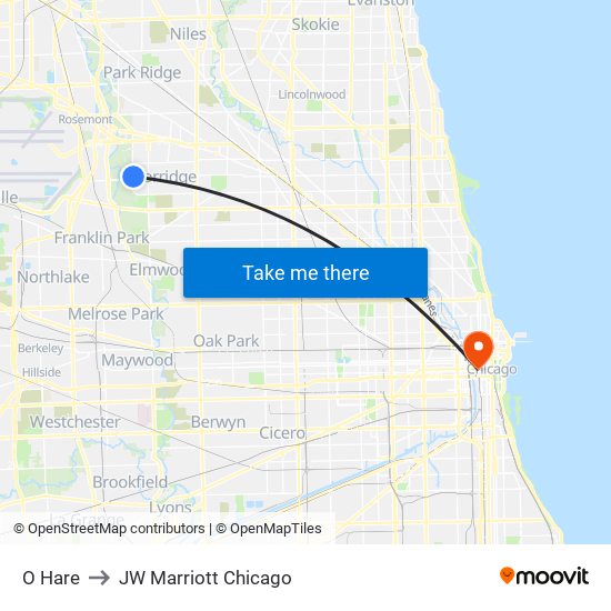 O Hare to JW Marriott Chicago map