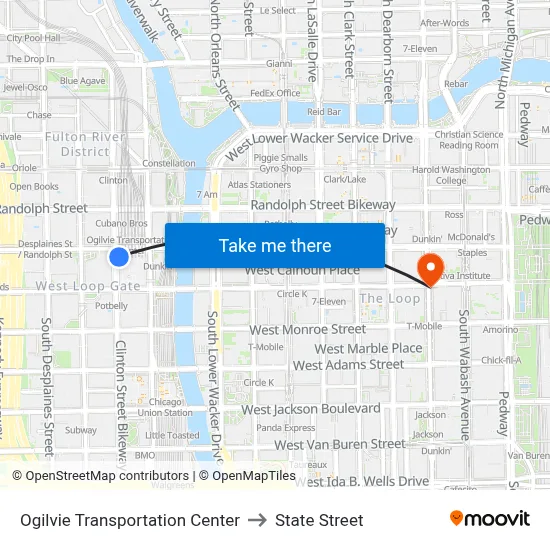 Ogilvie Transportation Center to State Street map