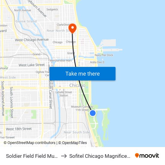 Soldier Field Field Museum to Sofitel Chicago Magnificent Mile map