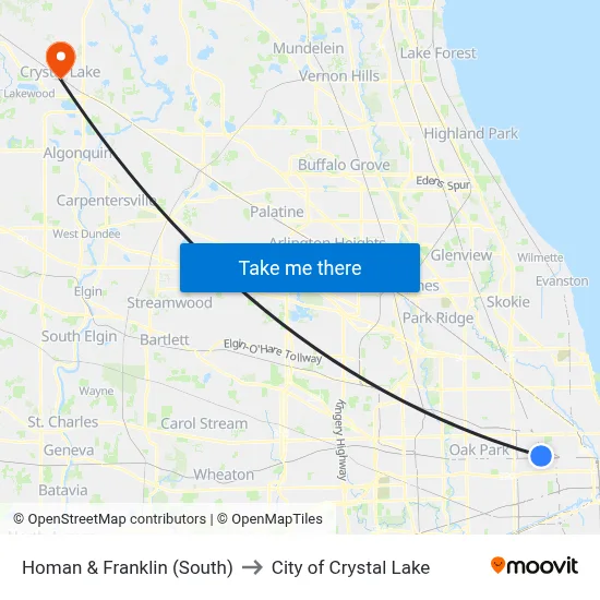 Homan & Franklin (South) to City of Crystal Lake map
