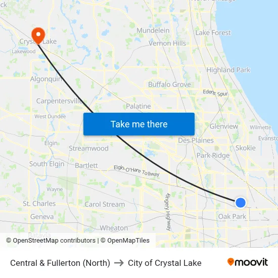 Central & Fullerton (North) to City of Crystal Lake map