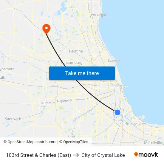 103rd Street & Charles (East) to City of Crystal Lake map