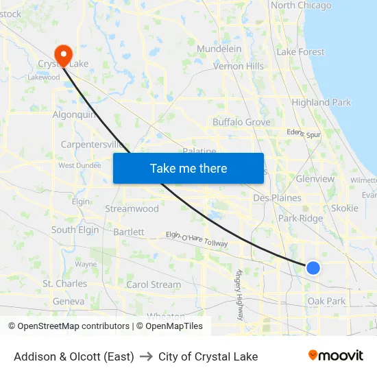 Addison & Olcott (East) to City of Crystal Lake map