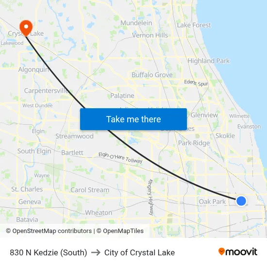 830 N Kedzie (South) to City of Crystal Lake map