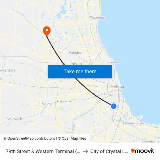79th Street & Western Terminal (East) to City of Crystal Lake map