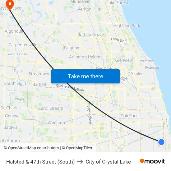 Halsted & 47th Street (South) to City of Crystal Lake map
