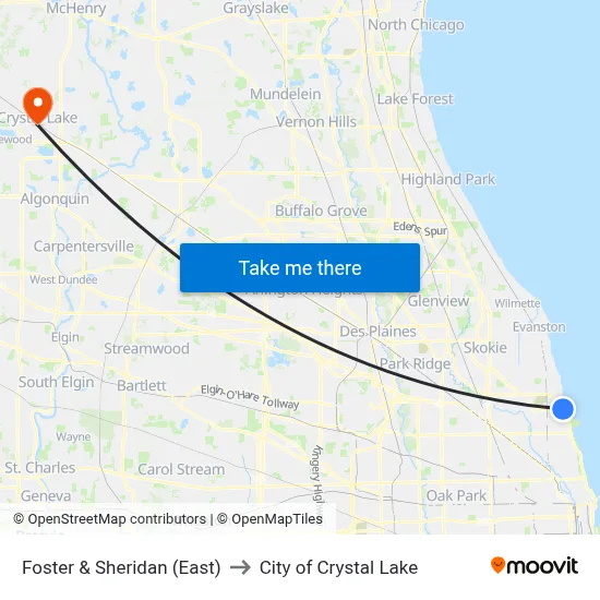 Foster & Sheridan (East) to City of Crystal Lake map