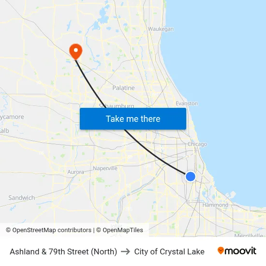 Ashland & 79th Street (North) to City of Crystal Lake map