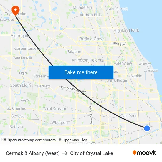 Cermak & Albany (West) to City of Crystal Lake map
