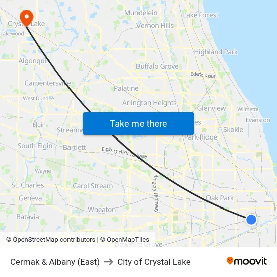 Cermak & Albany (East) to City of Crystal Lake map
