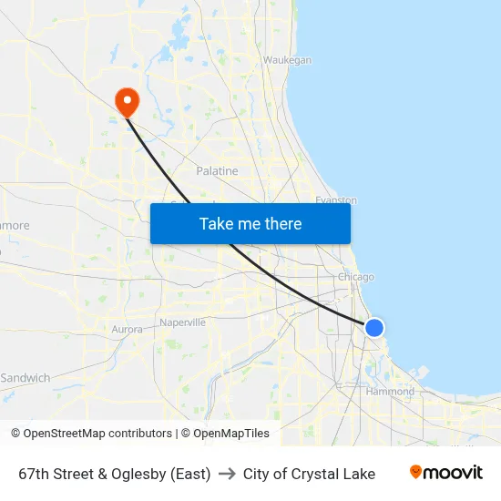 67th Street & Oglesby (East) to City of Crystal Lake map
