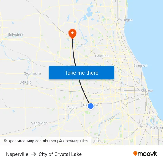 Naperville to City of Crystal Lake map