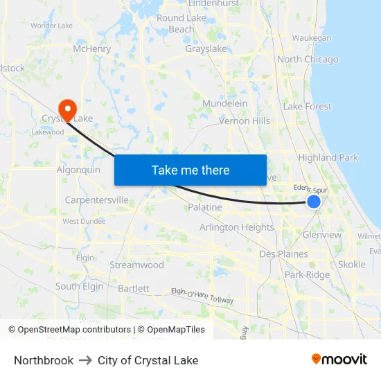 Northbrook to City of Crystal Lake map