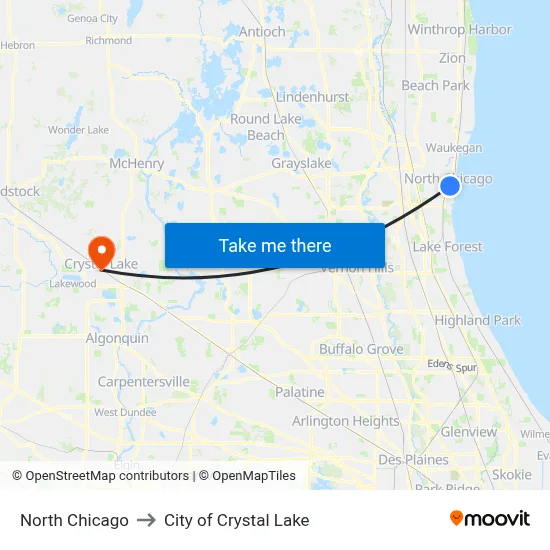 North Chicago to City of Crystal Lake map