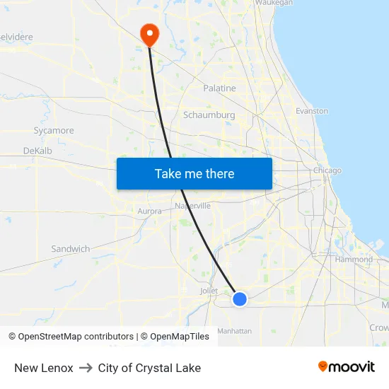 New Lenox to City of Crystal Lake map
