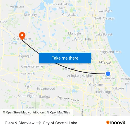 Glen/N.Glenview to City of Crystal Lake map