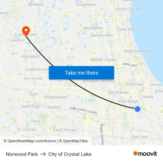 Norwood Park to City of Crystal Lake map