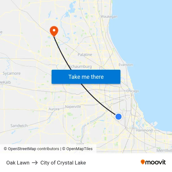 Oak Lawn to City of Crystal Lake map