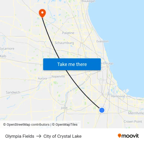 Olympia Fields to City of Crystal Lake map