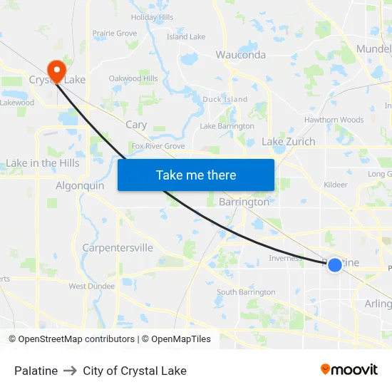 Palatine to City of Crystal Lake map