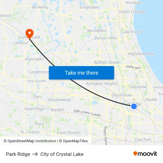 Park Ridge to City of Crystal Lake map
