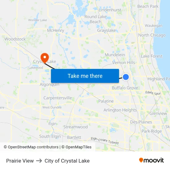 Prairie View to City of Crystal Lake map