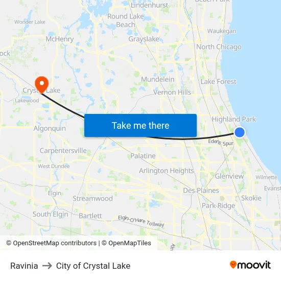 Ravinia to City of Crystal Lake map