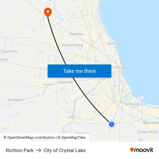 Richton Park to City of Crystal Lake map