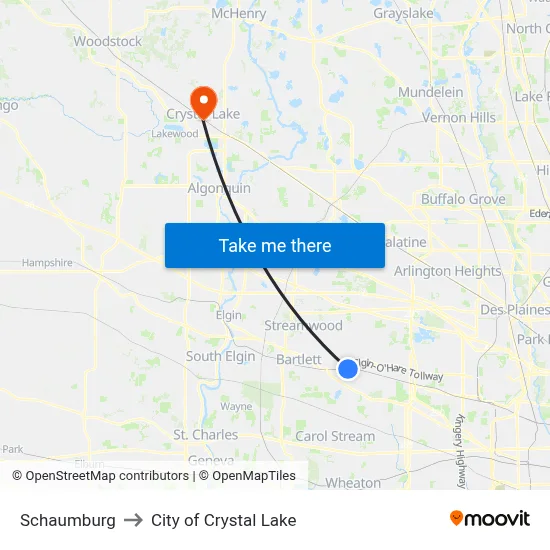 Schaumburg to City of Crystal Lake map